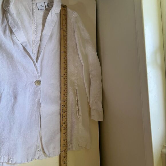 Halston 100% Linen Blazer Jacket White Roll Tab Size Medium Coastal Minimalist - Picture 7 of 8